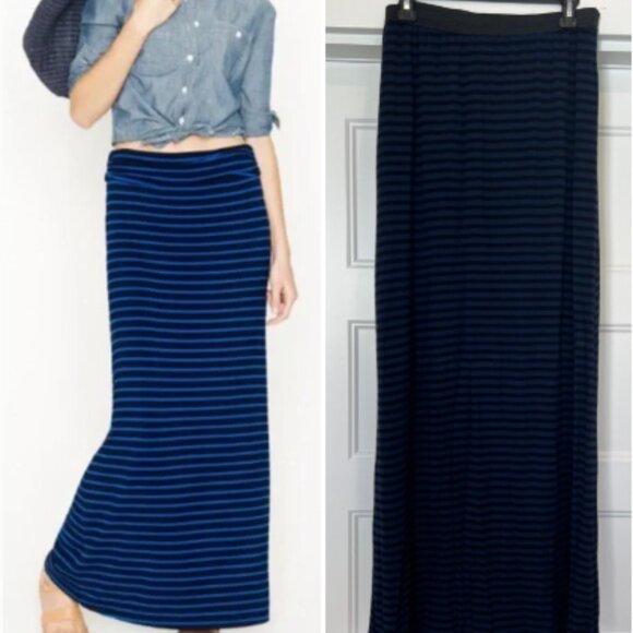 Bobeau Made in USA Navy & Black Modal Blend Striped Maxi Skirt, Large - Picture 1 of 7